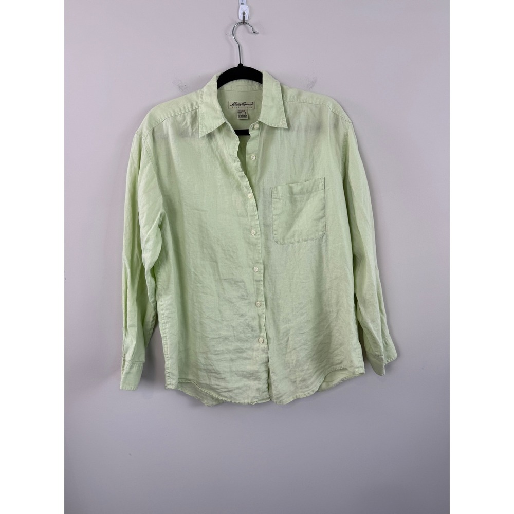 Eddie Bauer Button Down Shirt Green S Linen Long Sleeve Minimalist